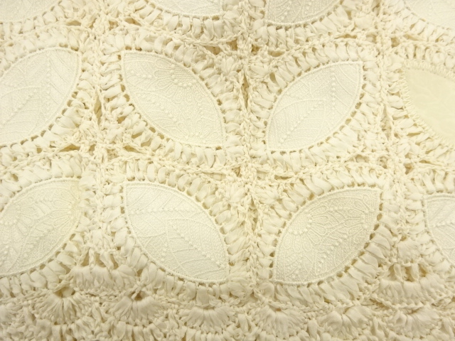  リボン刺繍葉模様ショール